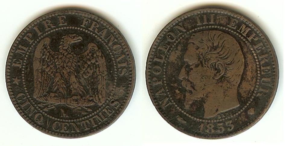 5 Centimes Napoléon III 1853MA Marseille gVF